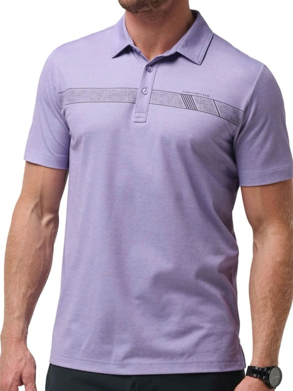 TravisMathew Ukulele Sunrise Polo Heather Purple Shirt XL (Fits Smaller) Golf
